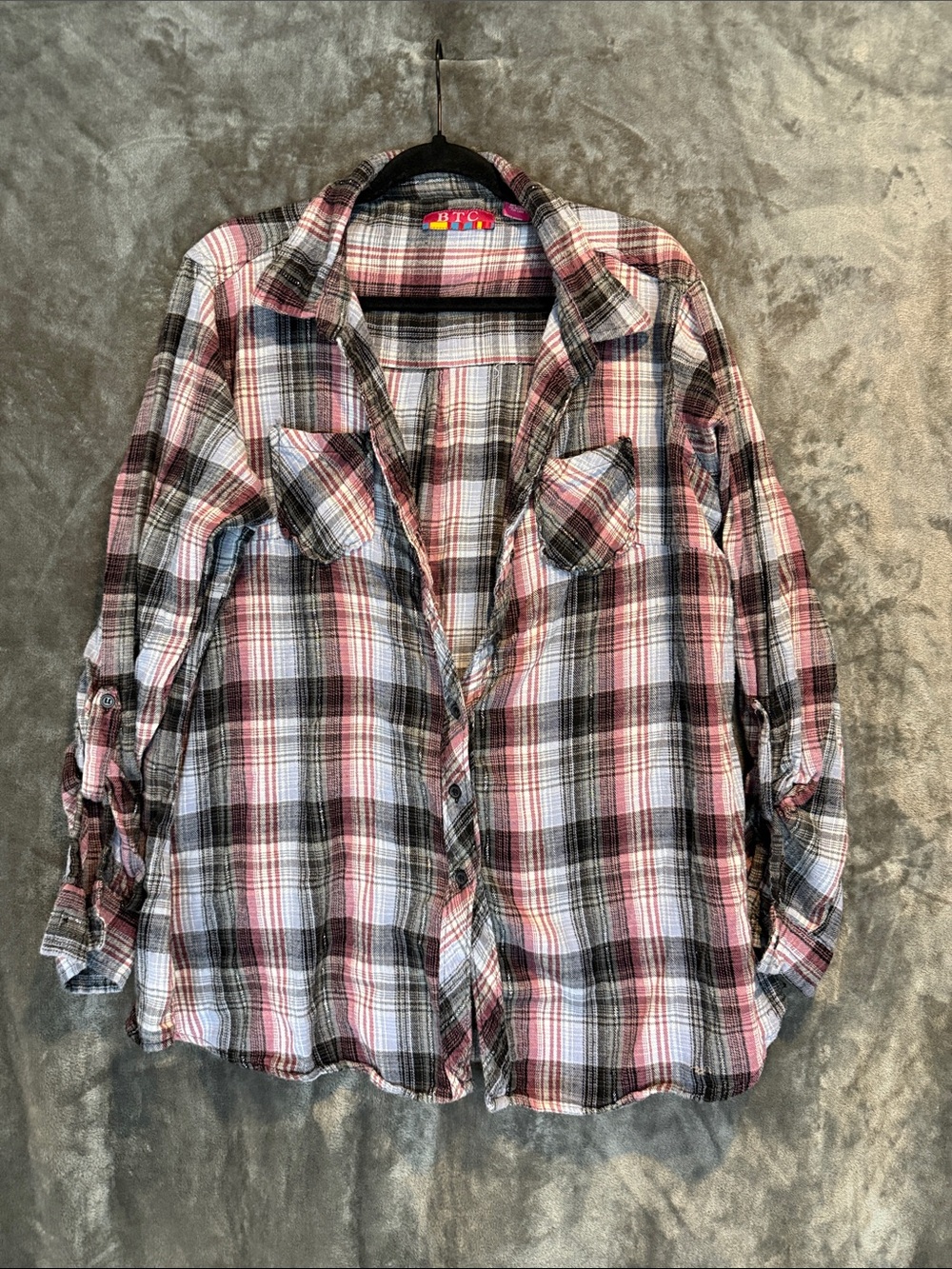 Light Pink & Black Plaid Casual Button-Down Shirt